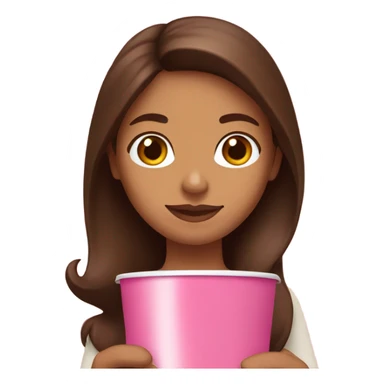 Brown hair white Spanish girl holding a pink Starbucks cup sticker