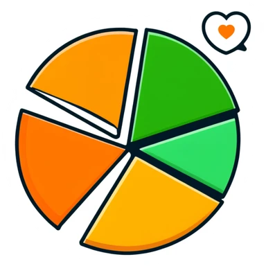 sticker heart with three pie chart slices: black, white, orange sticker