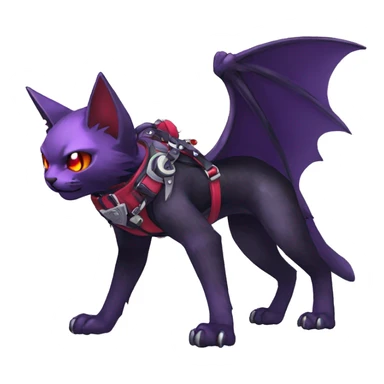 cool edgy black punk purple red ethereal fantasy nargacuga-bat-cat-Fakemon collar harness full body sticker