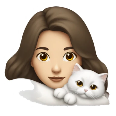 Brunette woman snuggling white Persian cat sticker