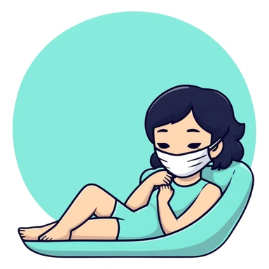 white girl with black hair doing self care, spa day, relaxing with face mask sticker