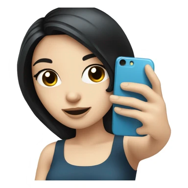 White girl taking a selfie with black hair and blue phone  sticker