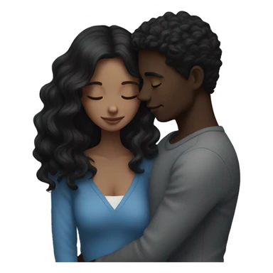 Intimate moment between lovers she  has wavy black Hair with dark skin and he is white with dark brown hair and has blue eyes  sticker