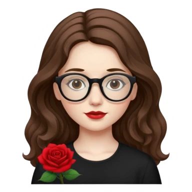Una ragazza con capelli castani mossi e lunghi e indossi occhiali neri e con una piccola rosa nella testa sticker