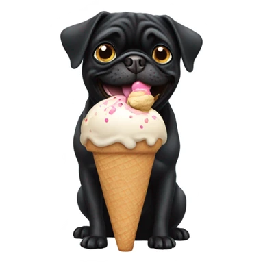 Black pug eating icecream sticker
