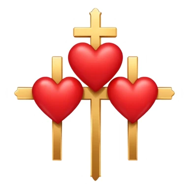 Two red  hearts connected by one simple gold cross  sticker