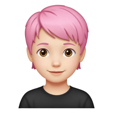 Cute kid with short pink hair and smile sticker