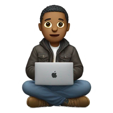 programmer sitting in a jacket holding a MacBook in his hands sticker