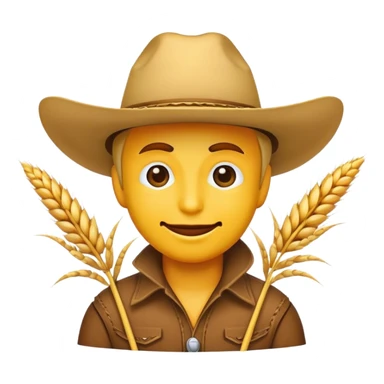 Classic yellow face cowboy emoji with a smirk and wheat sticking out of his mouth sticker