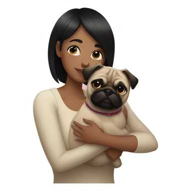 Lesbian woman with Black short hair, causacian skin, hugging a pug sticker