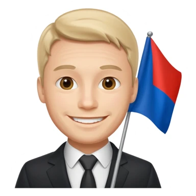 a Russian man in a suit with a flag in his hand sticker