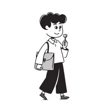 schoolboy with a briefcase and a magnifying glass sticker