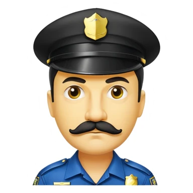 đàn ông 50 tuổi, da vàng, có ria mép màu đen, tóc ngắn, đội mũ cảnh sát màu đen, mặt nghiêm túc sticker