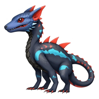 Rare realistic exotic edgy gothic cool badass epic pretty beautiful handsome gorgeous aesthetic colorful vibrant Vernid-Trico-species-Fakemon-Salandit-hybrid-creature by LiLaiRa, 4 legs, 1 tail, random markings, (full body) sticker