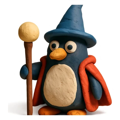 claymation style penguin wizard sticker
