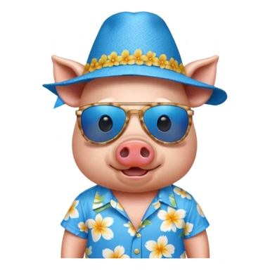 Pig with blue aloha shirt, birthday hat, sunglasses sticker