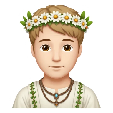 A guy with traditional clothes from midsummer festival, white tunica, flowers crown sticker