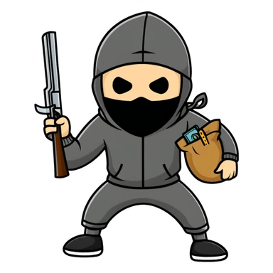 cartoon robber with sack on head holding weapon full body sticker