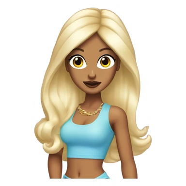 Tanned woman with long black hair, dressed in y2k Paris Hilton hair, makeup, and neon attire sticker