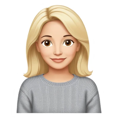 Linette Torres, 50-something Puerto Rican actress with fair complexion, extremely kind-hearted expression, bright caring eyes, soft motherly smile, blonde hair with relaxed styling, wearing a comfortable casual sweater sticker