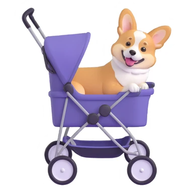 corgi sitting happily in a dog stroller sticker