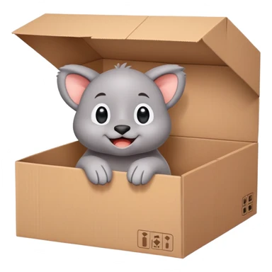  A very cute gery young happy Kapibala with one's head tilted to one side poked its paws out of the cardboard big box and placed them on top of it sticker