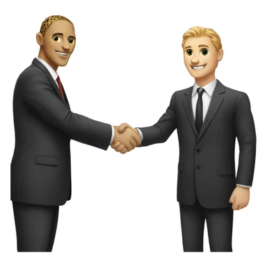 A cheetah in a classic suit shakes hands with a White man  sticker