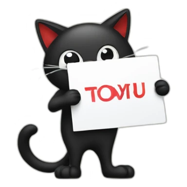 black and red cat holding a sign with text sticker