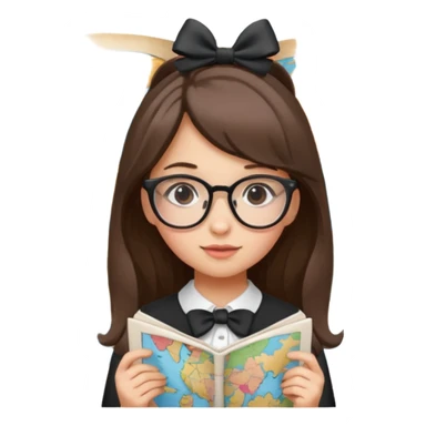 cute girl tomato wearing glasses and hair bow, looking at a map sticker