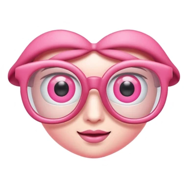 A 3D cartoon rose-pink eye spectacle, glossy curved frame, soft reflections, isolated on plain background, Memoji-style. . sticker