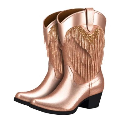 Realistic rose gold pair of fashion cowgirl boots with sparkly shiny glitter fringe on them. sticker