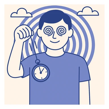 Add a hypnotic swirling background behind the person, maintaining the flat blue illustration style. sticker