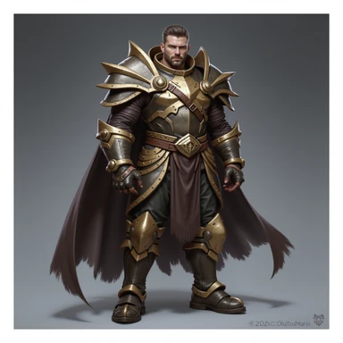 realistic fantasy style full body League of Legends-inspired champion, armored and powerful, face clearly visible sticker