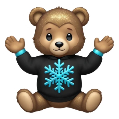 Glitter bear with cyan snowflake black sweatshirt sticker