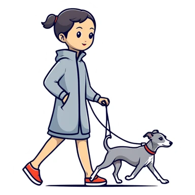 Pretty Asian girl walking a pure solid grey Italian greyhound with absolutely no white markings anywhere on the dog sticker