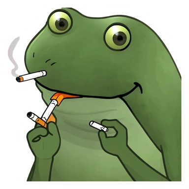 The frog smokes a cigarette and looks down in surprise  sticker