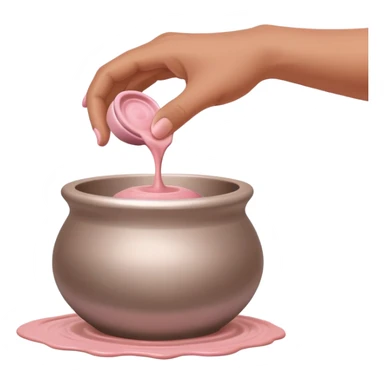 single hand caught mid-action of throwing a pink clay blob that is already placed on a silver pottery wheel sticker