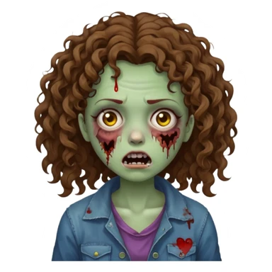 Zombie girl with curly brown hair como emoji de iphone y con la boca un poco lastimada  sticker