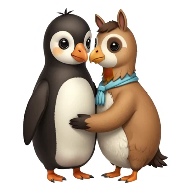 Penguin hugging llama sticker