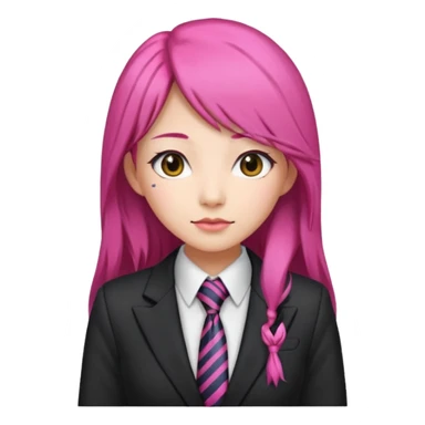 long black and pink haired asian woman with tie and blazer sticker