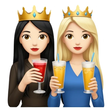 Two queens with long black hair and blonde drink sticker