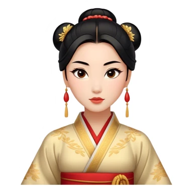 Cinematic Realistic Noble Mulan Portrait, depicted with lifelike, warm light-toned skin that reveals subtle texture and natural shadows. Her sleek black hair is intricately styled into a traditional bun with every strand rendered in exquisite detail, and her almond-shaped eyes, full of quiet resolve, are softly illuminated. She wears a meticulously detailed traditional robe with delicate red and gold accents, its rich fabric textures and gentle folds catching the light beautifully. The portrait radiates a natural, enchanting glow, capturing Mulan’s inner strength and timeless grace in a realistically painterly style. sticker