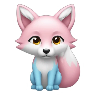 half light blue half pink fox sticker