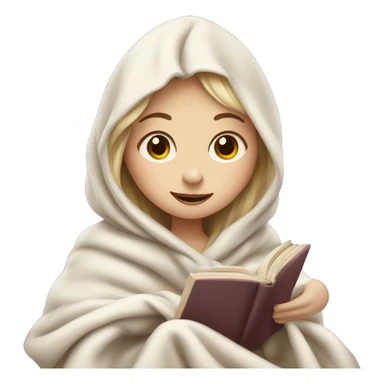 Pale girl, wrapped in a blanket, reading a book sticker