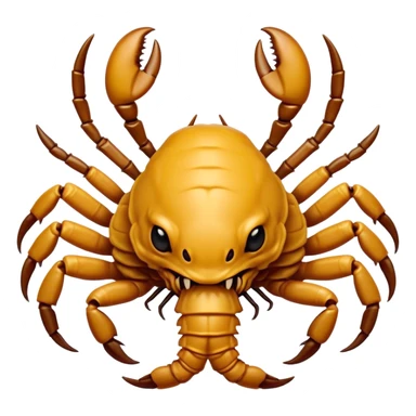 Cinematic Comical Emperor Scorpion Portrait Emoji, Head tilted dramatically with an exaggeratedly amused expression, featuring a striking, glossy exoskeleton with boldly defined pincers and wide, expressive eyes filled with playful disbelief, Simplified yet hilariously expressive features, highly detailed, glowing with a slightly sassy glow, high shine, dramatic yet playful, stylized with an air of cheeky desert mischief, soft glowing outline, capturing the essence of a spirited and over-the-top scorpion that feels like it could snap its pincers into internet fame instantly! sticker