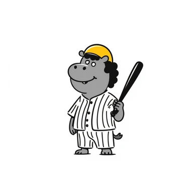 hippo holding a baseball bat, wearing a yellow helmet, pinstripes outfit sticker