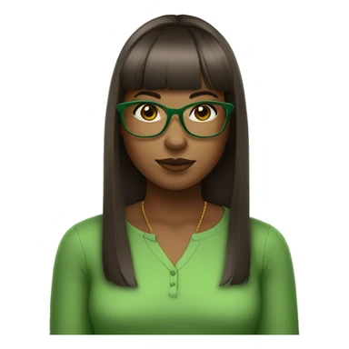 brown skin girl with straight bangs and green glasses standing sticker