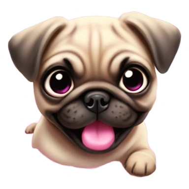 Baby pug with big pink
eyes wearing a pink bow above 1 ear jumping in a puddle  sticker