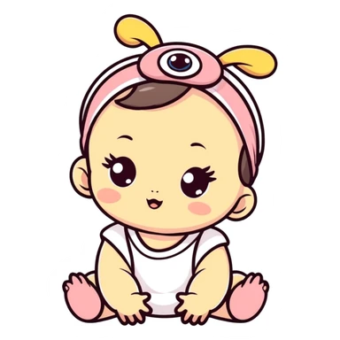 Baby with big eyes and a cute big headband  sticker