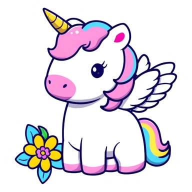 unicorn with wings and flowers  sticker